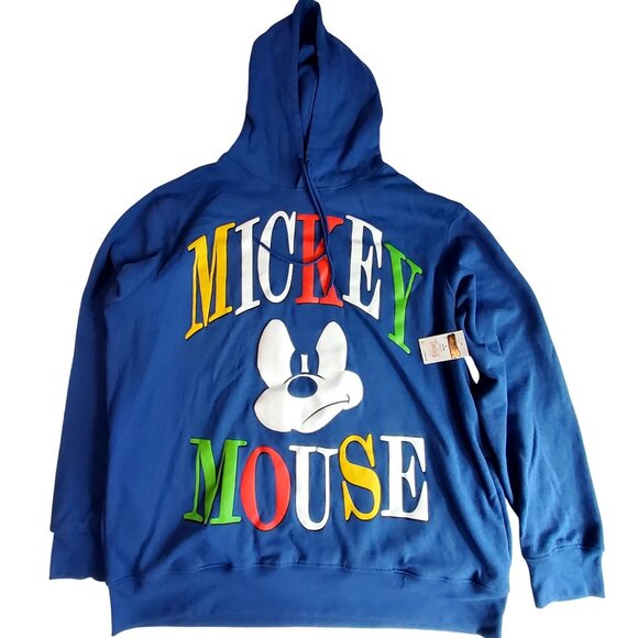 Mickey & Friends Other - Mickey Mouse Blue Hoodie With Colorful Lettering drawstring hood Front graphicXL